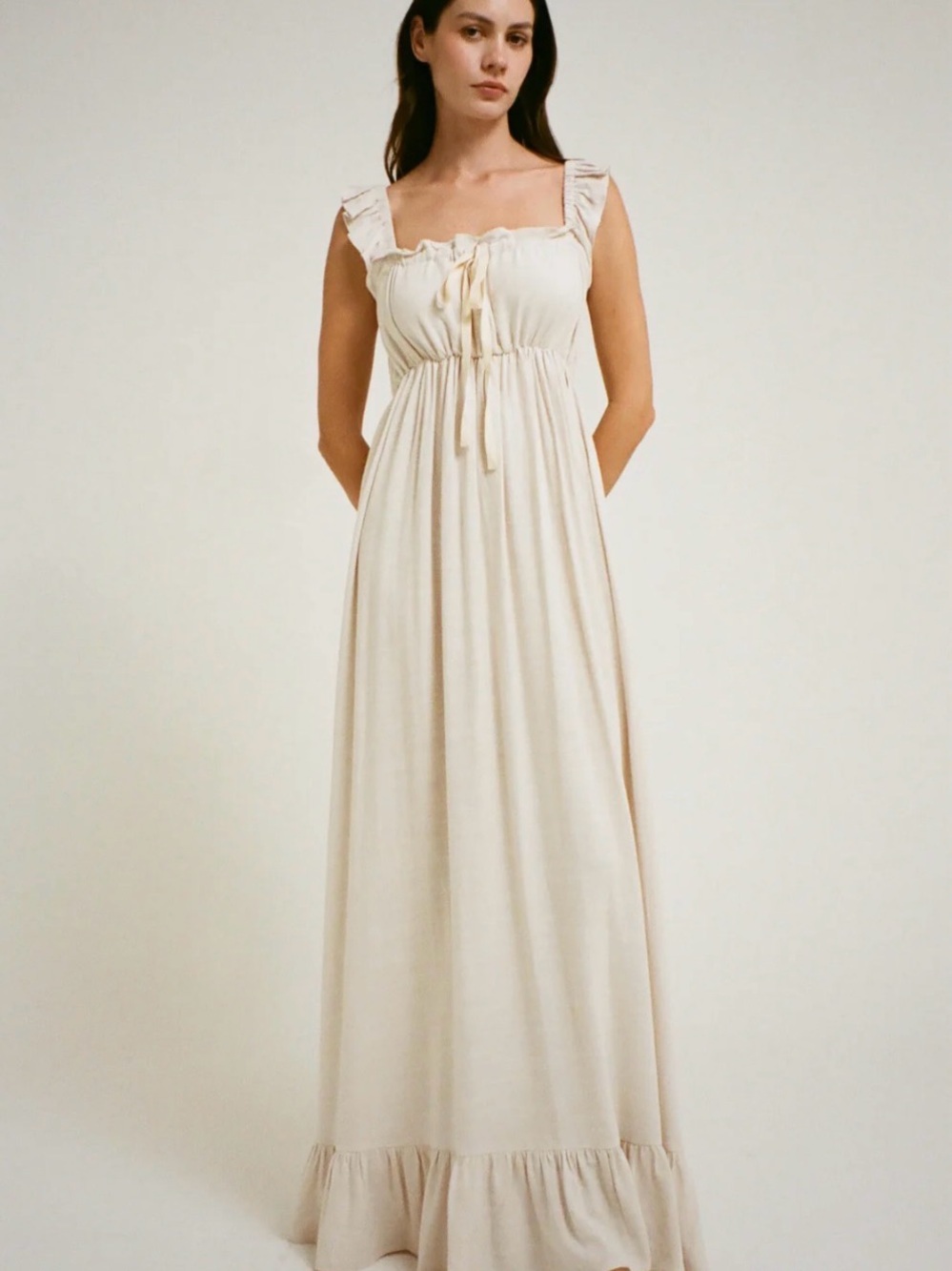 Rumored Cream Ruffle-Trim Maxi Dress